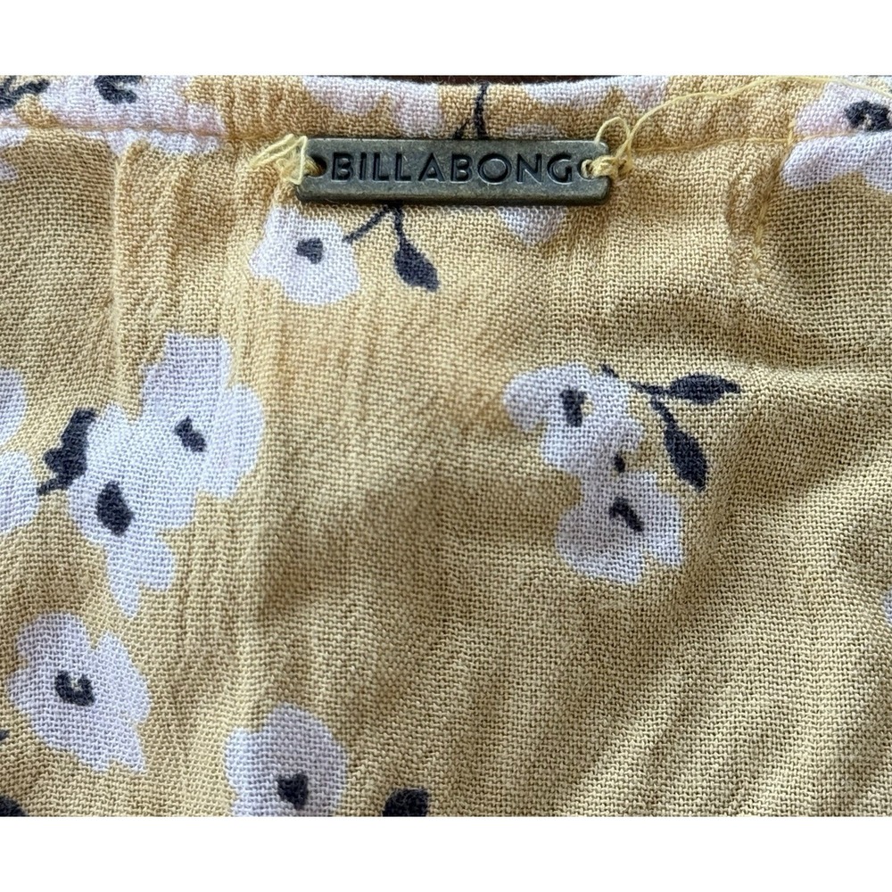 Billabong Floral Boho Mini Dress Yellow Ruffle Hem Long Sleeve M - Picture 10 of 10